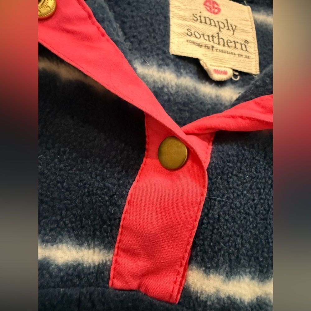 Simply Southern size M navy and white striped 1/2 button sweater with pink trim - Picture 4 of 7
